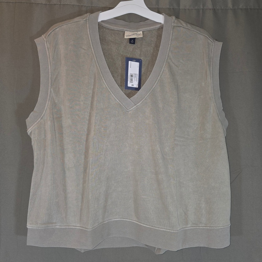 Universal Thread Womens 2X Tan‎ Mineral Wash V-Neck Sweatshirt Vest TARK506P NWT